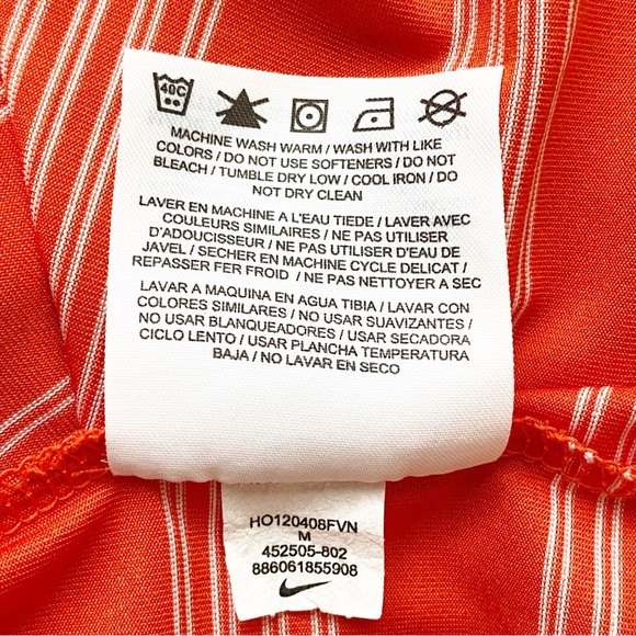 Nike Golf Polo Shirt Tour Performance Dri Fit Orange White Stripes Men’s Medium - Picture 6 of 8